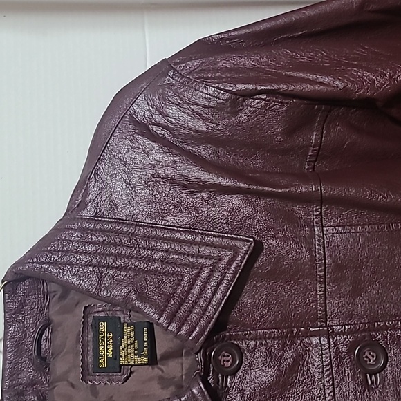 Salon Studio Haband Burgandy Genuine Leather Coat Women's Size Large - Picture 2 of 11